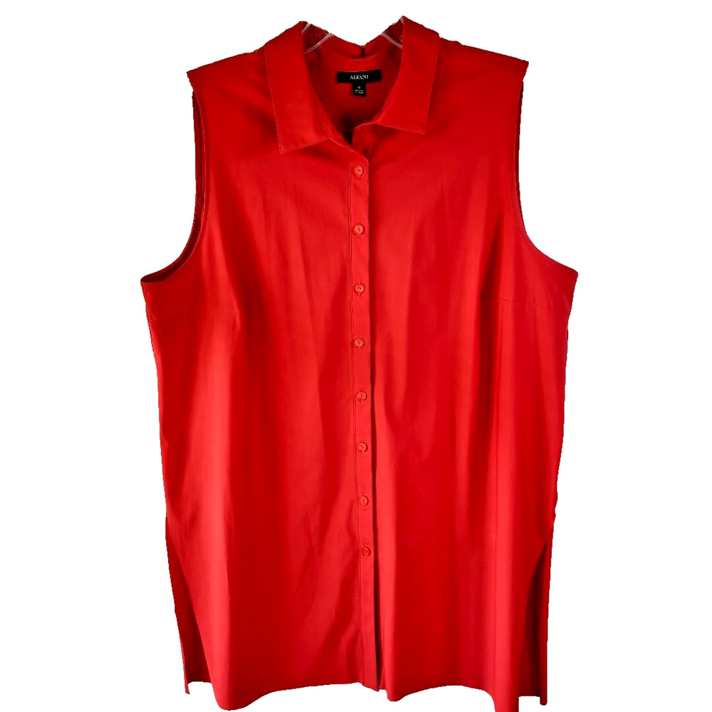 Alfani Red Sleeveless Blouse Size XL Stretchy,‎ Slit sides